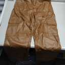 HDE Women's Faux Leather Cargo Pants with Pockets High Waisted Y2K Relaxed Pant (31, Brown)