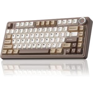 AULA F75 75% Wireless Mechanical Keyboard, Hot Swappable Creamy Keyboard, Pre-lubed Linear Switches, 2.4GHz/Type-C/BT5.0, RGB Backlit Gaming Keyboards(White&Brown)