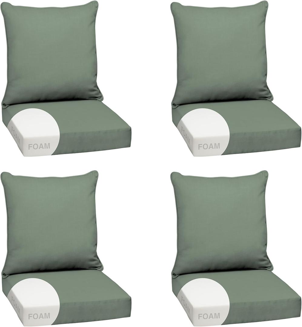 Arden earthFIBER Outdoor Foam Deep Seat Cushion, 4-Pack, 24x24, Premium High-Density Foam, Never Flattens, Weather-Proof for Patio Chair Sofa Couch, Sage Green Texture, ***3 MISSING, ONE PACK INSIDE**