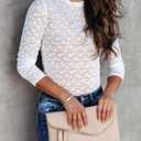 Lace Undershirt for Women Mesh Long Sleeve Floral Crochet Tops Sheer Layering Blouse Western Cowgirl Concert Outfits (White, M)