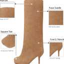 Women's Knee High Suede Boots for Women Wide Calf Square Toe Stiletto Heels Tall Boots Pull On High Heel Long Booties, Size 9.5