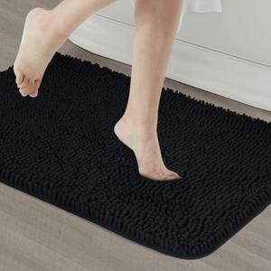 Soft Microfiber Bathroom Rugs, 24 x 16 Inches Non Slip Bath Mat for Door, Bathroom & Bedroom with Water Absorbent, Machine Washable (Black)