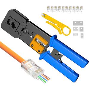 Pass Through RJ45 Crimp Tool, Ratcheting Ethernet Crimping Tool Kit, Ethernet Crimper for RJ45 Pass Through Connector and RJ11/RJ12 connectors