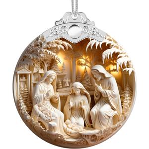 Christmas Ornaments 2025 Faux Stained Glass Effect, Christmas Tree Ornaments Dated, Acrylic Suncatcher Gifts Exchange, Unique Suncatcher Xmas Stocking Stuffers for Women, Men (Nativity Scene)