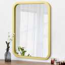 AOAOPQ Hanging Leaning Horizontal Vertical Mirror Matte Yellow Frame Wall Mirror Modern Round Corner Bathroom Vanity Mirror for Bedroom, Living Room (26"L x 18"W)