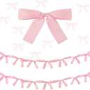 2 Pcs Pink Bow Garland Banner 16.4 FT Bow Party Decortions for Girls Pink Bow Ribbon Banner Bow Birthday Baby Shower Decorations Coquette Bridal Shower Party Supplies