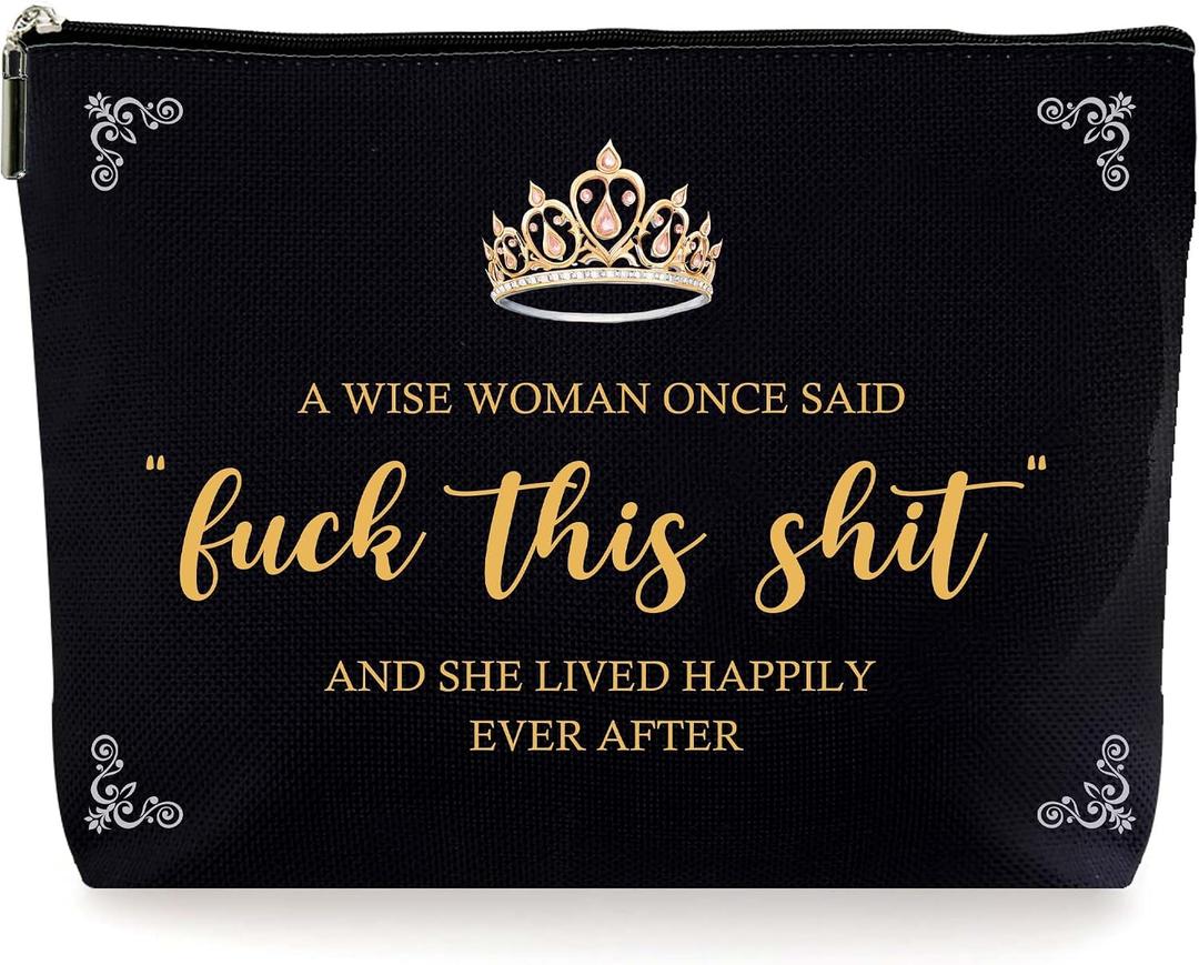 Funny Black Gold Cosmetic Makeup Bags, Birthday Christmas Retirement Travel Gifts for Women, Funny Inspirational Unique Zipper Pouch Bag. (068)