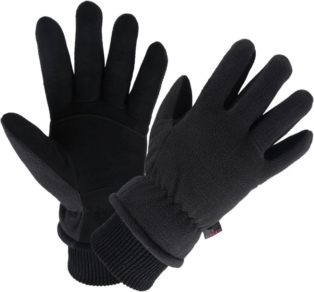OZERO Winter Gloves Deerskin Leather Thermal Ski Glove Insulated Fleece for Snow Skiing Driving Cycling Hiking Runing Hand Warmer in Cold Weather for Men and Women Large Black