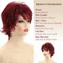 RENERSHOW Short Red Pixie Cut Wavy Wigs for White Women with Bangs Burgundy Highlight Synthetic Wig 6 Inch