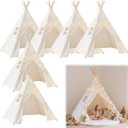 Pack of 6 Teepee Tent for Kids,Collapsible Kids Teepee Tent with 10 Ft String Lights,White Kid Teepee Boys Girls Indoor Outdoor Slumber Party Sleepover Party