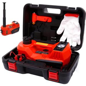 ROGTZ Electric Hydraulic Car Jack Kit 5 Ton 12V Portable Lift Range 17.7 Inch with Tire Inflator Pump for SUV Sedan Truck Car Repair Floor Jack for Vehicle Tire Change with LED Light Jack Only (Red)