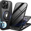 BERFY for iPhone 16 Pro Case, Compatible with MagSafe, Built in Privacy Screen Protector, Shockproof Full Body Phone Case for 16 Pro with Magnetic Stand, Clear Black