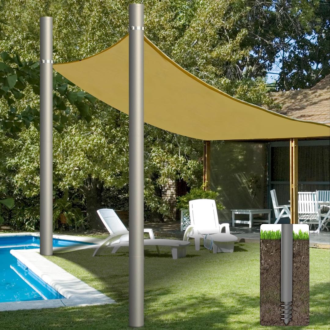 Shade Sail Poles, Heavy Duty Sun Shade Poles, Screw-in Poles for Sun Shades Outdoor, 12 Ft Sun Shade Sail Poles with D-Clamps, 2.28" Sun Shade Pole Kit for Ground Soil Backyard, 2 Packs