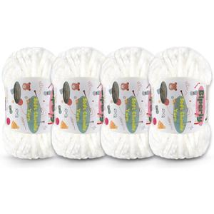 4 Skeins Fluffy Chenille Yarn for Crocheting - Chunky Velvet Yarn for Scarves Shawls, Baby Blankets, Hats Plush Toys, Plush Yarns Each Skein 49.2yd, 3.5oz (Beige)