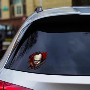 2 x Scary Face Horror Decal  7x7in Waterproof Vinyl Sticker for Car Window, Laptop, Fridge, RV, Truck, Trailer  Removable & Weatherproof Creepy Clown Face  Halloween Scare Decoration