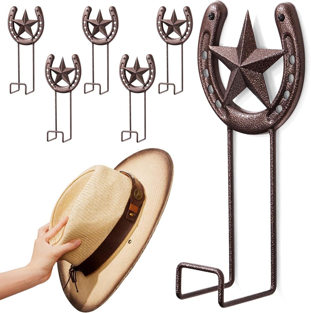 Cowboy Hat Rack Wall Mount 6 Pack Cowboy Hat Holder for Wall Western Hat Rack Horseshoe Hat Hanger Metal Iron Display and Storage for Entryway Closet Bedroom Living Room Western Gift Antique Bronze