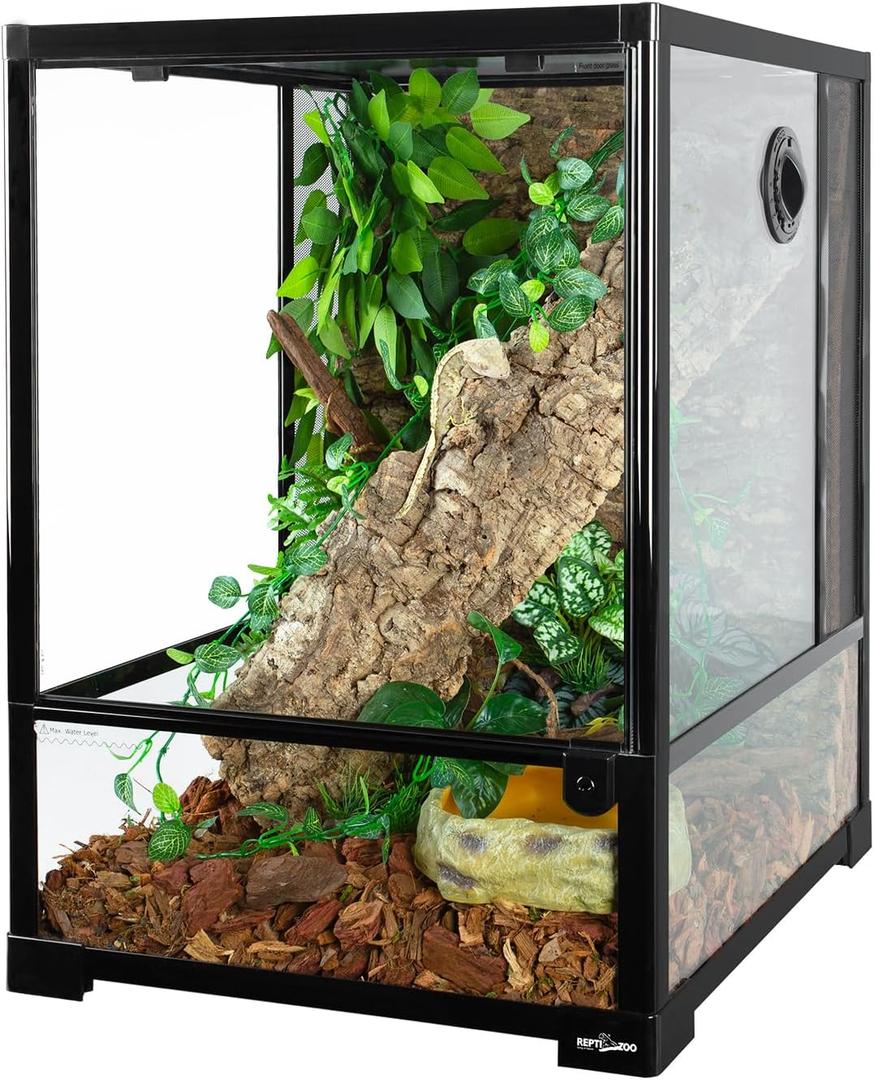 REPTI ZOO 30 Gallon Reptile Glass Terrarium, 18" x 18" x 24" Rainforest Habitat Tank with Front Opening Door, Knock-Down Vertical Reptile Terrarium with Top Screen & Side Mesh Ventilation