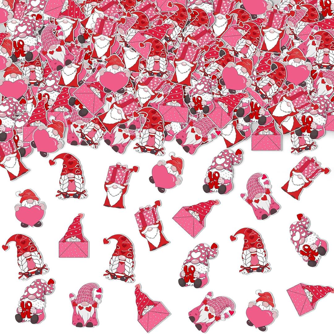 4 x 200PCS Valentines Gnomes Confetti for Tables - Valentines Day Table Decorations Mini Pink Gnomes Shaped Valentine Confetti for Valentine's Day
