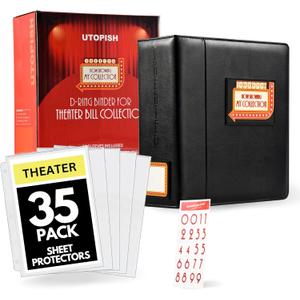 Show-Bill Binder with Sleeves - Large 4 Theater Program Holder with 35 Sheet Protectors and Numbering Stickers Included - Broadway Gift with Full-Color Logo and Numbering Panel
