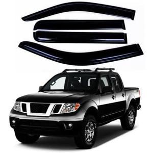 Tape-On Rain Guard 4-Piece for 05-20 Nissan Frontier Crew Cab Windows Visor Shield Shade Smoke 94407