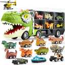 JOYIN 13 in 1 Dinosaur Toys for Kids 3-5, Transport Dinosaur Carrier Truck with 12 Pull Back Cars, Toddler Toys 3-4 Birthday Gifts for 3 4 5+ Year Old Boys