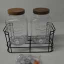 1 Gallon Glass Drink Dispensers with Wood Lid, 2 Pack Clear Beverage Dispenser with Stand and Spigot for Parties, Lemonade Dispenser with Markers and Chalkboard for BBQ, Picnic