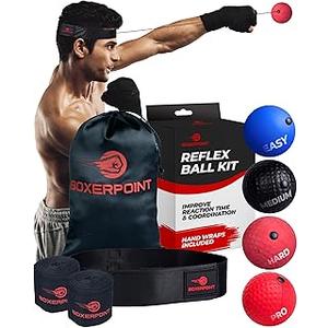 Boxing Reflex Ball for Adults and Kids - React Reflex Balls on String with Headband, Carry Bag and Hand Wraps - Improve Hand Eye Coordination, Punching Speed, Fight Reaction