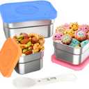 DaCool 3 Pack Kids Stainless Steel Snack Containers with Lids Spork, Totally 24 oz Easy Open Leakproof Small Toddler Snack Box with Silicone Lid, Stackable Metal Lunch Box for Daycare School