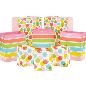 Hallmark Easter Gift Bags in Assorted Sizes (8 Bags: 3 Small 6", 3 Medium 9", 2 Large 13") Polka Dots, Rainbow Stripes, Flowers for Spring, Birthdays, Baby Showers, Gender Reveal Parties