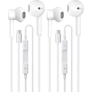 2 x 2 Pack Headphones USB C Wired for iPhone 17/17 Pro Max/17 Pro/16/15,Earphones in Ear HiFi Stereo Type C Earbuds Built-in Microphone & Volume Control for Galaxy S25 S24 S23