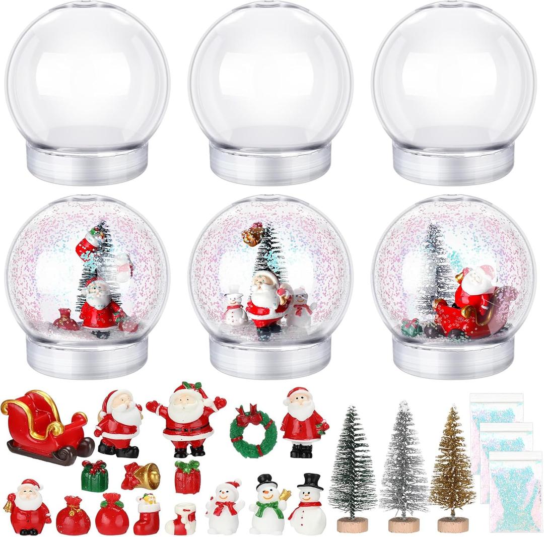 Shappy 4 Inch DIY Snow Globe Water Globe 6 Set Christmas DIY Kits Clear Plastic Water Globe Jar with Screw Off Cap for DIY Crafts Customization Home Decoration Gifts