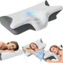 2025 Upgrade Neckhaven Pillow, Neckhaven Pillow Hospitality Collection, Memory Foam Ergonomic Cervical Neck Pillows with Cooling Cover for Neck Pain Relief Side Back Stomach Sleeper (White Grey)
