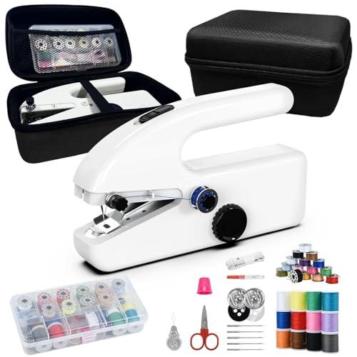 Unique sewing experience: Handheld sewing machine with storage box, portable package,mini sewing machine for travel, including various accessories and tools