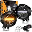 Auxbeam 4 Inch 110W Round Offroad Lights, Amber DRL Design 11000LM LED Light Pods, Super Bright 7035 SMD LED Work Driving Fog Light with DT Wiring Harness Kit for Truck Jeep Pickup SUV ATV UTV, 2 PCS
