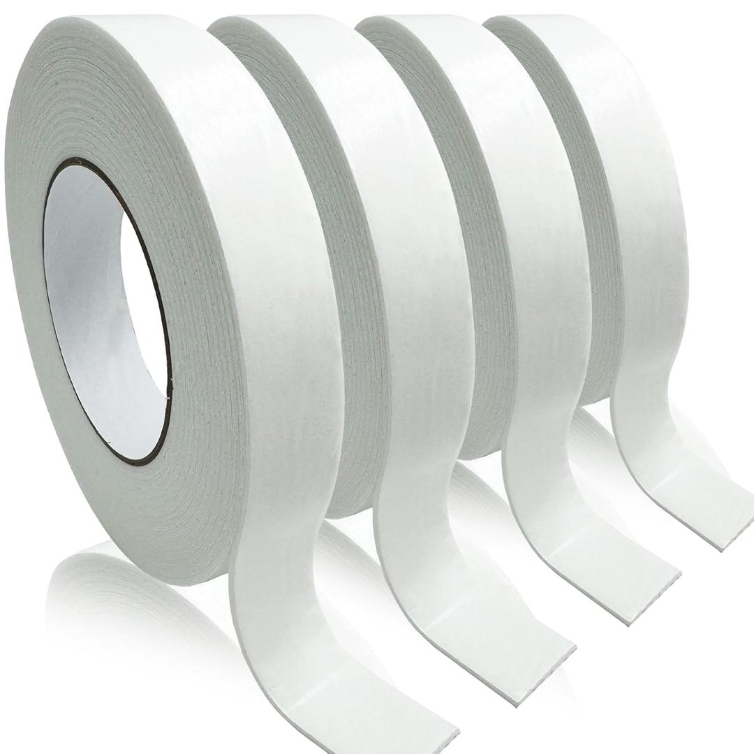 Double Sided Foam Tape, Strong Adhesion Mounting Tapes (L196IN * W0.94IN * 4 Rolls), White, Heavy Duty Sticky Strips for Wall Art, Office Decor, Posters/Picture Hanging, Packaging, Bonding