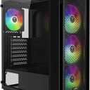 GAMDIAS ATX Mid Tower Computer PC Case with Tempered Glass, 4X 120mm ARGB PWM Fans Gaming Case, Support Up to 6X 120mm Fans, 360mm AIO/Radiator, 260mm GPU/VGA, 160mm CPU Air Cooler