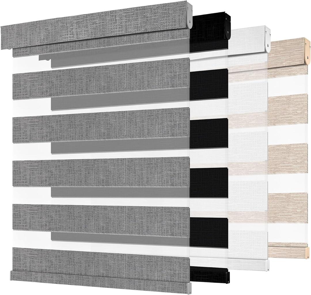 Cordless Zebra Blinds for Windows -Customizable Dual Layer Light Control Zebra Shades, Light Filtering & Blackout Window Blinds, Easy Install Zebra Blind for Home, Grey, 33" W x 72" H