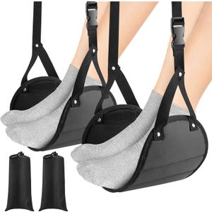 2-Pack Airplane Foot Hammock for Plane Travel  Adjustable Leg Rest Foot Hammock with Metal Buckles  Lightweight Travel Foot Rest for Airplane, Train, Bus and Car