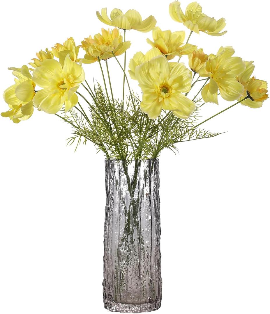 WEVEY Artificial Cosmos Flowers Bouquet,6 Stems Faux Silk Cosmos with Green Leaves, Fake Cosmos for Wedding, Home Vase, Spring Summer Decorations (Yellow)