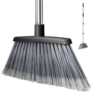 Broom, Outdoor Brooms for Sweeping Indoor, Adjustable 55" Pet Hair Removal Heavy Duty Broom for Floors Home Kitchen Garage Commercial Patio Industrial Snow (Black)