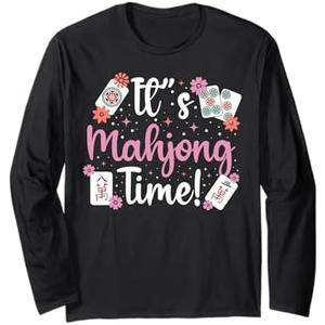 It's Mahjong Time! Mahjong & Cherry Blossoms for Women Girls Long Sleeve T-Shirt Size L
