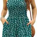 Buauty Women Summer Casual Smocked Rompers Sleeveless Loose Shorts Jumpsuits Boho Floral Short Overalls Beach Vacation Outfits, XL