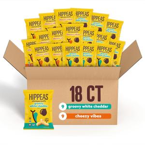 Hippeas Chickpea Puffs, Cheeze Variety Pack: Vegan White Cheddar, Nacho Vibes, 0.8 Ounce (Pack of 18), 3g Protein, 2g Fiber, Vegan, Gluten-Free, Crunchy, Plant Protein Snacks (EXP 02/05/26)