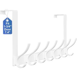 Over The Door Hooks, Sturdy Door Hanger, Large Over The Door Towel Rack with 12 Hooks, Heavy Duty Easy to Install, for Bathroom, BedroomKitchenHanging Towels, Coats (White)