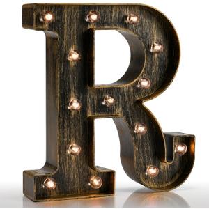 Pooqla Vintage Light Up Marquee Letters with Lights  Illuminated Industrial Style Lighted Alphabet Letter Signs - Coffee Bar Apartment Bedroom Wall Home Initials Decor A-Z