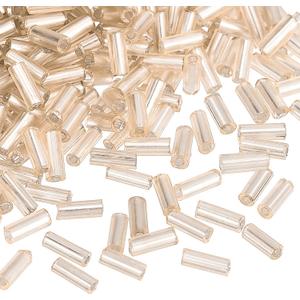 uxcell 1300Pcs Glass Bugle Beads, 4x1.7mm Tube Mini Loose Glass Seed Spacer Bead for DIY Earrings Necklaces Bracelets Jewelry Making (Champagne)