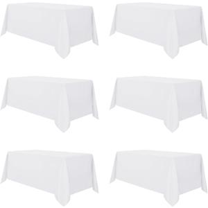 sancua 6 Pack White Tablecloth 90 x 132 Inch - Rectangle Table Cloth for 6 Feet Tables Stain and Wrinkle Resistant Washable Polyester Table Cover for Dining Wedding Banquet Party Buffet Restaurant