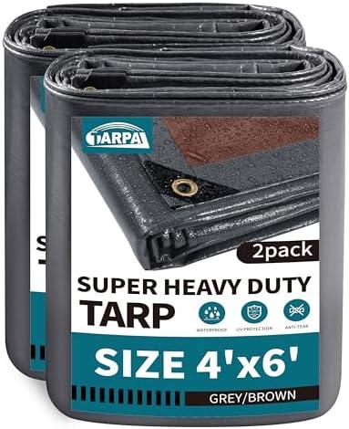 TARPAL tarp 4x6 Feet(2-Pack) Super Heavy Duty Tarps Cover 20mil Waterproof UV Protection Rip and Tear Proof Tarpaulin with Grommets(Grey/Brown)