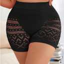 WDIRARA Women's Plus Size Hollow Out Panties High Waisted Seamless Briefs Boyshorts Underwear (Black, XL)