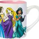 Silver Buffalo Disney Princesses Featuring Jasmine, Rapunzel, Belle, Cinderella, Ariel, Aurora, Snow White, and Tiana Pretty Pearlescent Ceramic Mug, 14 Ounces